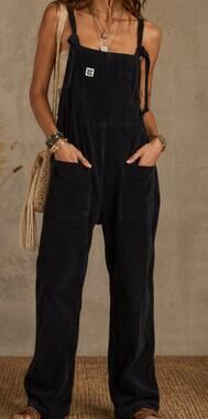 Lucy & Yak Black Corduroy Denim Overalls Organic Dungarees Y2K Jumpsuit 10 R US